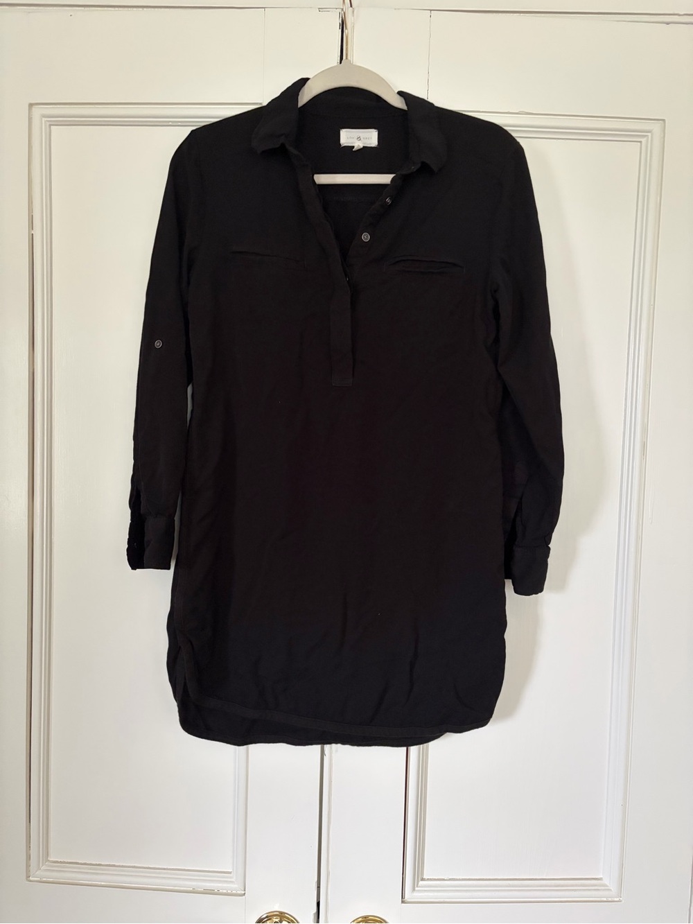 Lou & Grey Black Collared Long-Sleeve Mini Dress